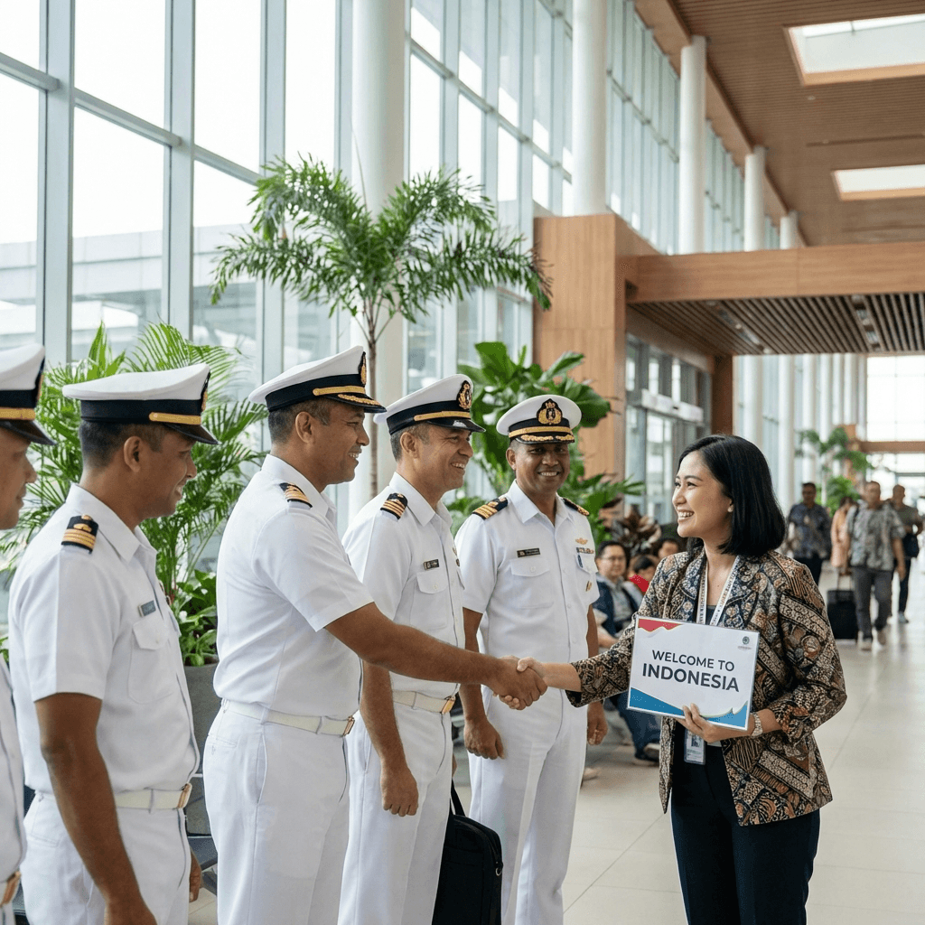 Petugas Nusantika mendampingi kru kapal setibanya di bandara